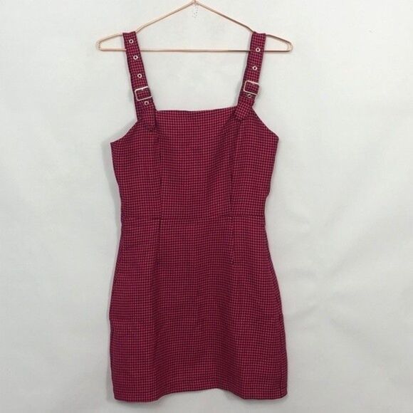 Bershka Houndstooth Overall Mini Dress Pink&Black New Without Tags Medium - Picture 4 of 9